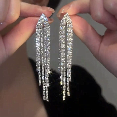 Silver Chain Earrings - Trendy Long Dangle Style